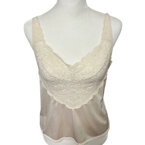 Vintage Cabernet Ivory Lace Trim Cami Slip Top Size 36 USA‎ made Lingerie